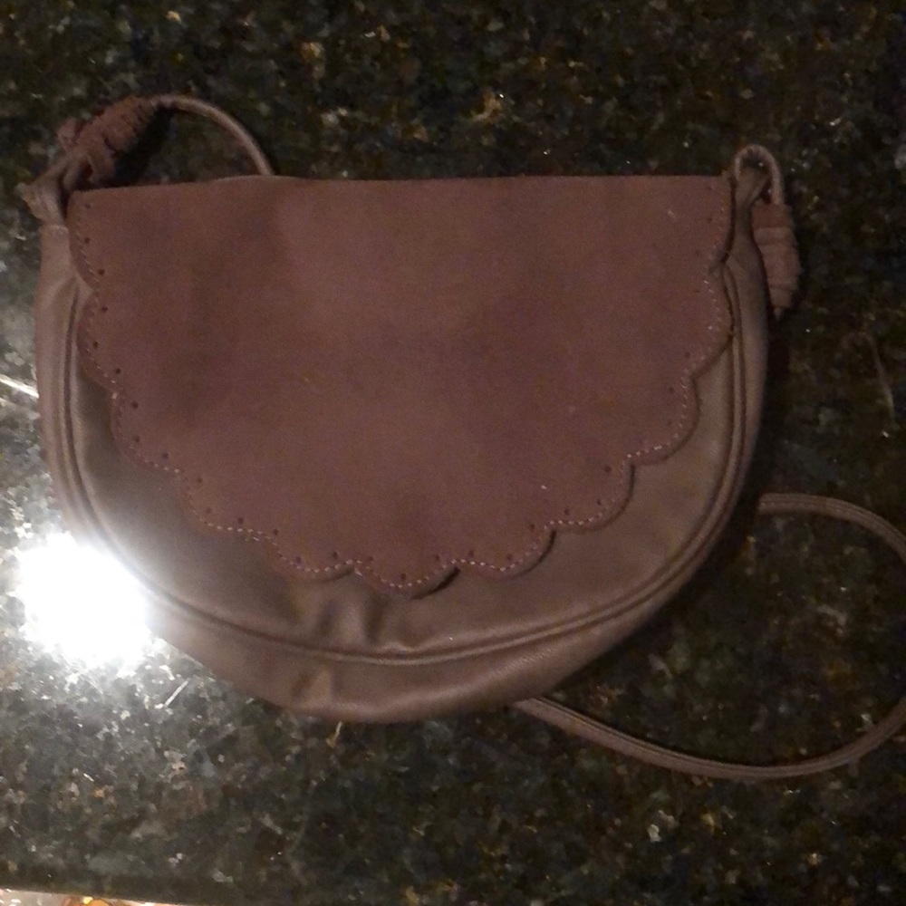 Brown faux suede and leather crossbody